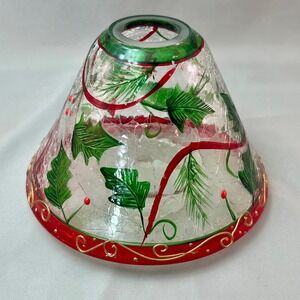 Yankee Candle Christmas Holly Berry Crackle Glass Jar Shade Red Green Gold 6in